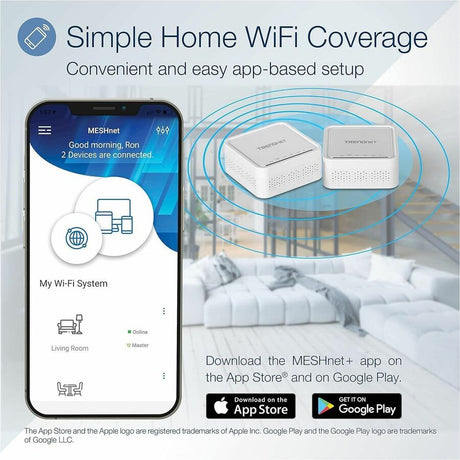 TRENDnet AC1200 WiFi EasyMesh Kit, Includes 2 x AC1200 WiFi Mesh Nodes, App-Based Setup Utility, Seamless WiFi Roaming, Beamforming, Supports 2.4GHz and 5GHz Devices, TEW-832MDR2K, White