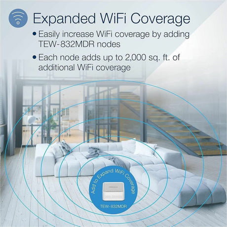 TRENDnet AC1200 WiFi EasyMesh Kit, Includes 2 x AC1200 WiFi Mesh Nodes, App-Based Setup Utility, Seamless WiFi Roaming, Beamforming, Supports 2.4GHz and 5GHz Devices, TEW-832MDR2K, White