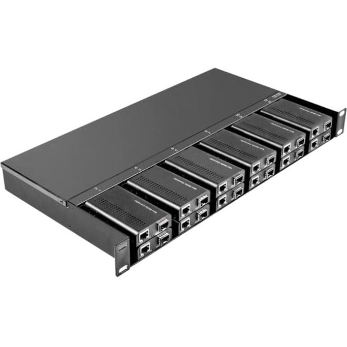 Axiom Mini-Media Converter Rack Mount Chassis - 1U, 12 Slots, Dual AC 220v