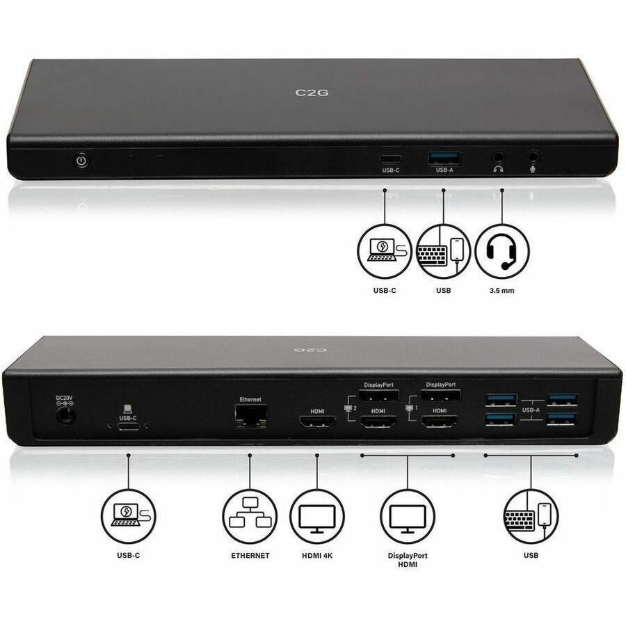 C2G USB C Triple Monitor Docking Station - HDMI, DisplayPort, Ethernet, USB - 85W Audio and Video Power Delivery - TAA Compliant