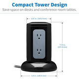 Eaton Tripp Lite Series 6-Outlet Surge Protector Tower, 3x USB-A, 1x USB-C, 8 ft. Cord, 5-15P Plug, 1800 Joules, Black