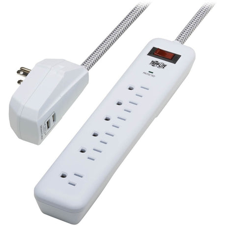 Eaton Tripp Lite Series 7-Outlet Surge Protector - 6 on strip/1 in detachable plug, 2 USB Ports (2.4A Shared), Detachable Charger Plug, 6 ft. Cord, 5-15P Plug, 900 Joules, White
