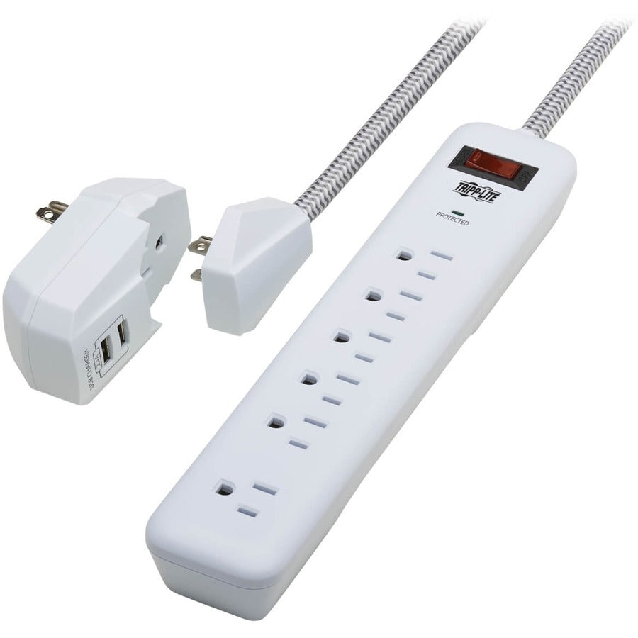 Eaton Tripp Lite Series 7-Outlet Surge Protector - 6 on strip/1 in detachable plug, 2 USB Ports (2.4A Shared), Detachable Charger Plug, 6 ft. Cord, 5-15P Plug, 900 Joules, White