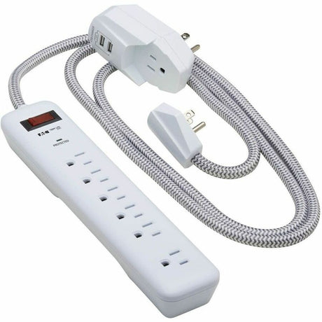 Eaton Tripp Lite Series 7-Outlet Surge Protector - 6 on strip/1 in detachable plug, 2 USB Ports (2.4A Shared), Detachable Charger Plug, 6 ft. Cord, 5-15P Plug, 900 Joules, White
