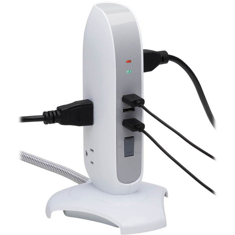 Eaton Tripp Lite Series 5-Outlet Surge Protector Tower, 3x USB Ports (3.1A Shared), 6 ft. Cord, 5-15P Plug, 1200 Joules, White