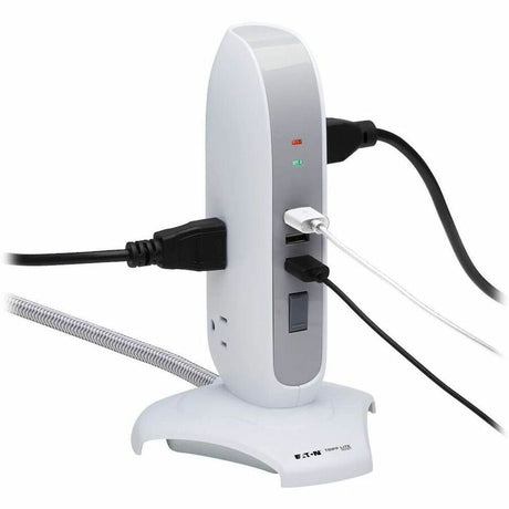 Eaton Tripp Lite Series 5-Outlet Surge Protector Tower, 3x USB Ports (3.1A Shared), 6 ft. Cord, 5-15P Plug, 1200 Joules, White
