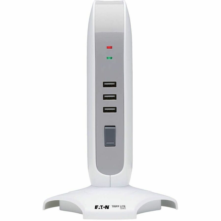 Eaton Tripp Lite Series 5-Outlet Surge Protector Tower, 3x USB Ports (3.1A Shared), 6 ft. Cord, 5-15P Plug, 1200 Joules, White