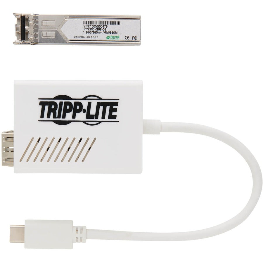 Eaton Tripp Lite Series USB-C 3.1 to Fiber Optic Transceiver Gigabit Ethernet Adapter, Singlemode, 1310 nm, LC, Up to 5 km
