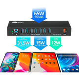 SIIG 10 Port Industrial USB 3.1 Gen 1 Hub with Dual USB-C & 65W Charging