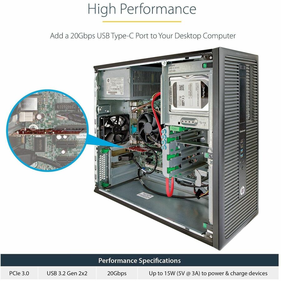 StarTech.com 1-Port USB 3.2 Gen 2x2 PCIe Card, USB-C 20Gbps PCI Express 3.0 x4 Controller, USB Type-C, Data Only, Windows/macOS/Linux, TAA