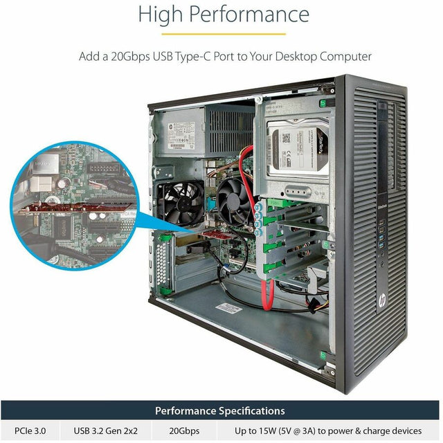 StarTech.com 1-Port USB 3.2 Gen 2x2 PCIe Card, USB-C 20Gbps PCI Express 3.0 x4 Controller, USB Type-C, Data Only, Windows/macOS/Linux, TAA