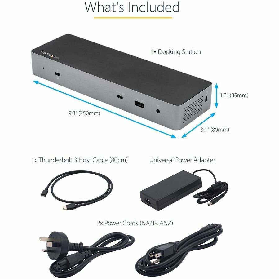 StarTech.com Thunderbolt Dock w/USB-C Host Compatibility - Dual 4K 60Hz DP 1.4 or HDMI TB/USB-C Docking Station - 1x 8K - 96W PD/5xUSB