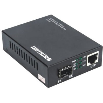 Intellinet 10GBase-T to 10GBase-R Media Converter, 1 x 10 GB SFP+ Slot, 1 x 10GB RJ45 Port (With 2 Pin Euro Power Adapter)