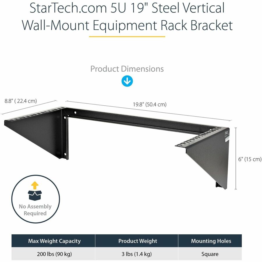 StarTech.com 5U Vertical Wall Mount Rack, 19" Wall Mounting Bracket, Open Low Profile Network/Server Room/Data/AV/IT/Patch Panel/Equipment