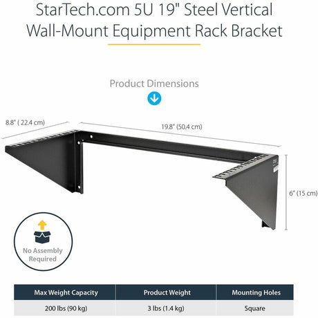 StarTech.com 5U Vertical Wall Mount Rack, 19" Wall Mounting Bracket, Open Low Profile Network/Server Room/Data/AV/IT/Patch Panel/Equipment