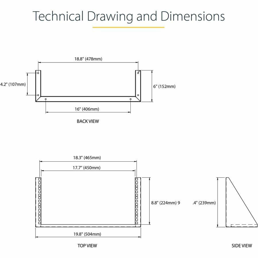 StarTech.com 5U Vertical Wall Mount Rack, 19" Wall Mounting Bracket, Open Low Profile Network/Server Room/Data/AV/IT/Patch Panel/Equipment