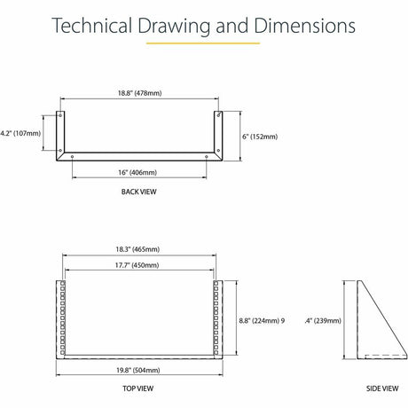 StarTech.com 5U Vertical Wall Mount Rack, 19" Wall Mounting Bracket, Open Low Profile Network/Server Room/Data/AV/IT/Patch Panel/Equipment