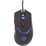 Manhattan Wired Optical Gaming USB-A Mouse with LEDs, 480 Mbps (USB 2.0), Six Button, Scroll Wheel, 800-2400dpi, Black with Red Buttons, Three Year Warranty