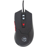 Manhattan Wired Optical Gaming USB-A Mouse with LEDs, 480 Mbps (USB 2.0), Six Button, Scroll Wheel, 800-2400dpi, Black with Red Buttons, Three Year Warranty