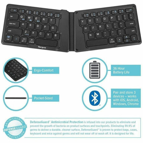 Targus Ergonomic Foldable Bluetooth Antimicrobial Keyboard