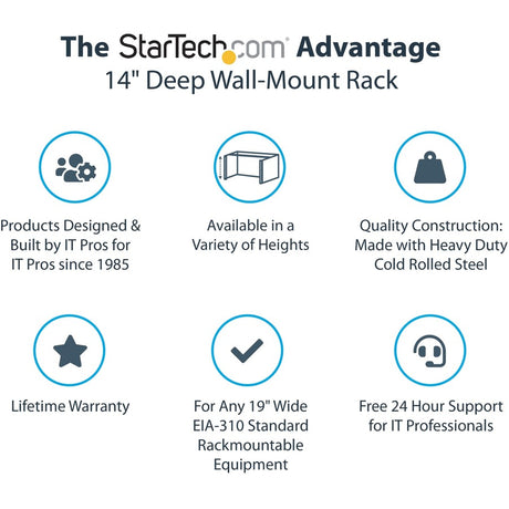 StarTech.com 4U Wall Mount Rack, 14in Deep, 19 inch Wall Mount Network Rack, Wall Mounting Patch Panel Bracket for Switch/IT Equipment