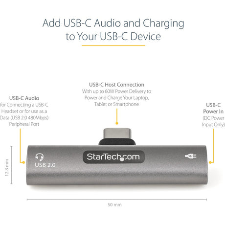 StarTech.com USB C Audio & Charge Adapter, USB-C Audio Adapter, USB C Audio Headset Port and USB Type-C PD Charger, For USB-C Phone/Tablet