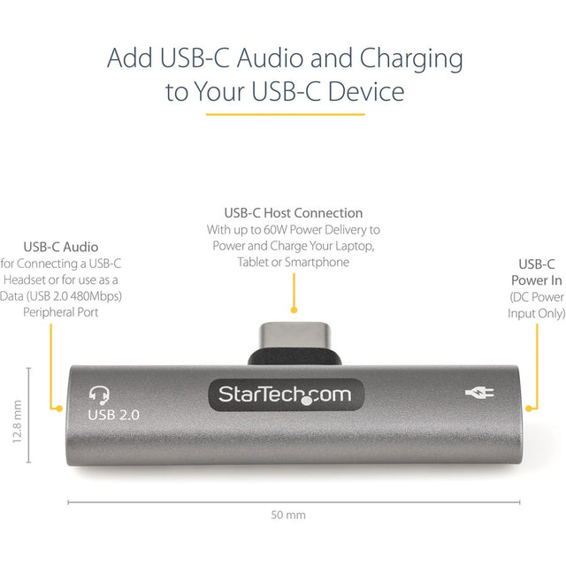 StarTech.com USB C Audio & Charge Adapter, USB-C Audio Adapter, USB C Audio Headset Port and USB Type-C PD Charger, For USB-C Phone/Tablet