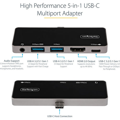 StarTech.com USB C Multiport Adapter, USB-C to 4K 60Hz HDMI, 100W PD Pass-Through, 3xUSB, Audio, USB-C Mini Dock, Portable USB Type-C Dock