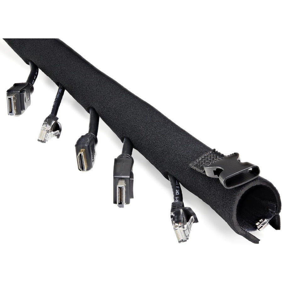 StarTech.com 40" Neoprene Cable Management Sleeve with Zipper/Buckle, Computer/PC Cord Cover, Flexible Cable Sleece/Organizer Wrap, Black