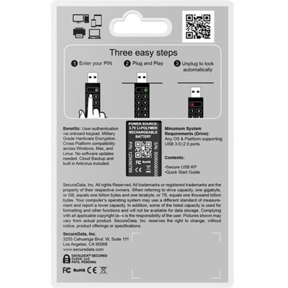 SecureDrive SecureUSB KP Hardware-Encrypted USB Flash Drive with Keypad