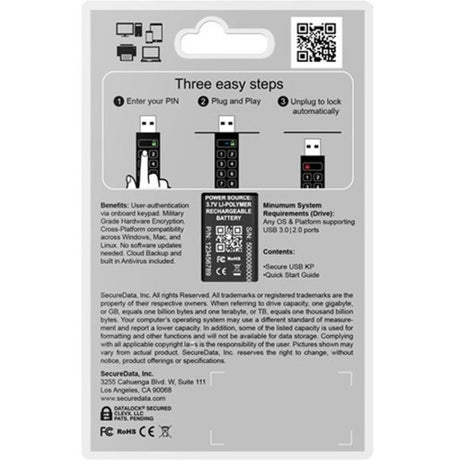 SecureDrive SecureUSB KP Hardware-Encrypted USB Flash Drive with Keypad
