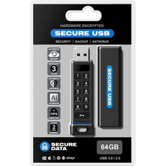 SecureDrive SecureUSB KP Hardware-Encrypted USB Flash Drive with Keypad