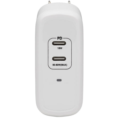 Eaton Tripp Lite Series Dual-Port Compact USB-C Wall Charger - GaN Technology, 68W PD Charging (50W+18W), White