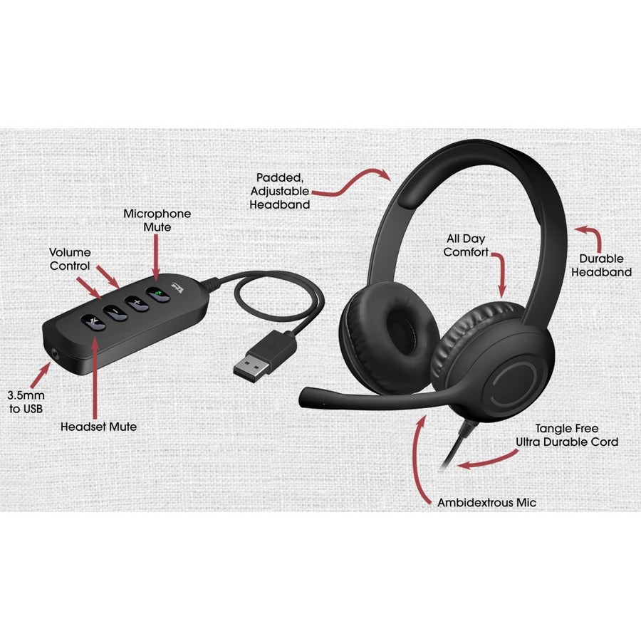 Cyber Acoustics Stereo Headset with USB & 3.5mm