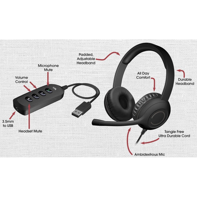 Cyber Acoustics Stereo Headset with USB & 3.5mm