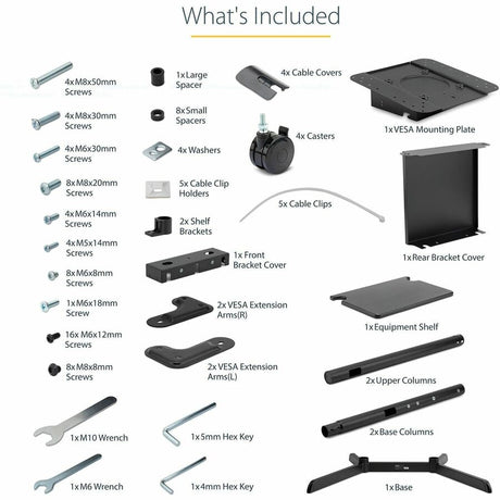 StarTech.com Mobile TV Cart, Portable Rolling TV Stand, 37-70 inch VESA Display Mount (154lb/70kg), Shelf & Storage, Rotate/Tilt Display