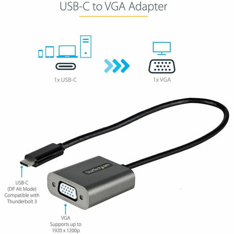 StarTech.com USB C to VGA Adapter, 1080p USB Type-C to VGA Adapter Dongle, USB-C to VGA Monitor/Display Video Converter, 12" Long Cable