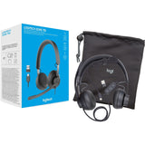 Logitech Zone 750 Wired On-Ear Headset with advanced noise-canceling microphone, simple USB-C and included USB-A adapter, plug-and-play compatibility for all devices