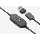 Logitech Zone 750 Wired On-Ear Headset with advanced noise-canceling microphone, simple USB-C and included USB-A adapter, plug-and-play compatibility for all devices