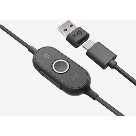 Logitech Zone 750 Wired On-Ear Headset with advanced noise-canceling microphone, simple USB-C and included USB-A adapter, plug-and-play compatibility for all devices