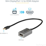 StarTech.com Mini DisplayPort to HDMI Adapter, mDP to HDMI Adapter Dongle, 1080p, Mini DP 1.2 to HDMI Video Converter, 12" Long Cable