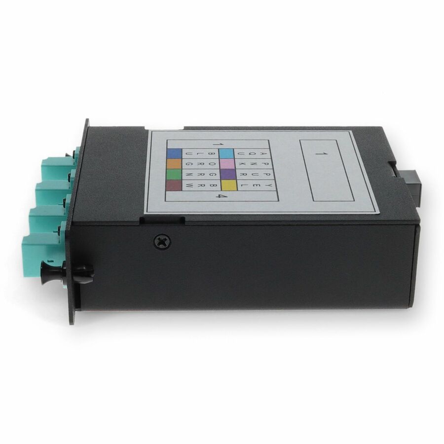 AddOn 4-Bay Cassette 12-Fiber MPO In, 4 LC Duplex Out, Multi-mode Duplex OM4