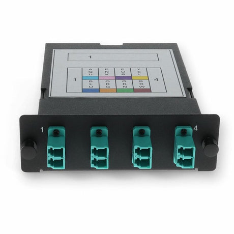 AddOn 4-Bay Cassette 12-Fiber MPO In, 4 LC Duplex Out, Multi-mode Duplex OM4