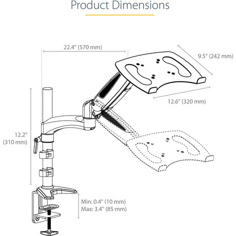 StarTech.com Desk Mount Laptop Arm, Full Motion Articulating Arm/Stand for Laptop or 34" (17.6lb/8kg) Monitor, VESA Mount Laptop Tray