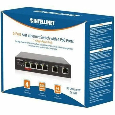 Intellinet 6-Port Fast Ethernet Switch with 4 PoE Ports (1 x High-Power PoE)