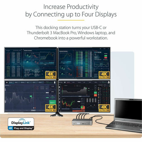 StarTech.com USB-C Dock, 4K 60Hz Quad Monitor DisplayPort & HDMI, Universal USB C Docking Station, 100W Power Delivery, USB Hub 1C/3A, GbE