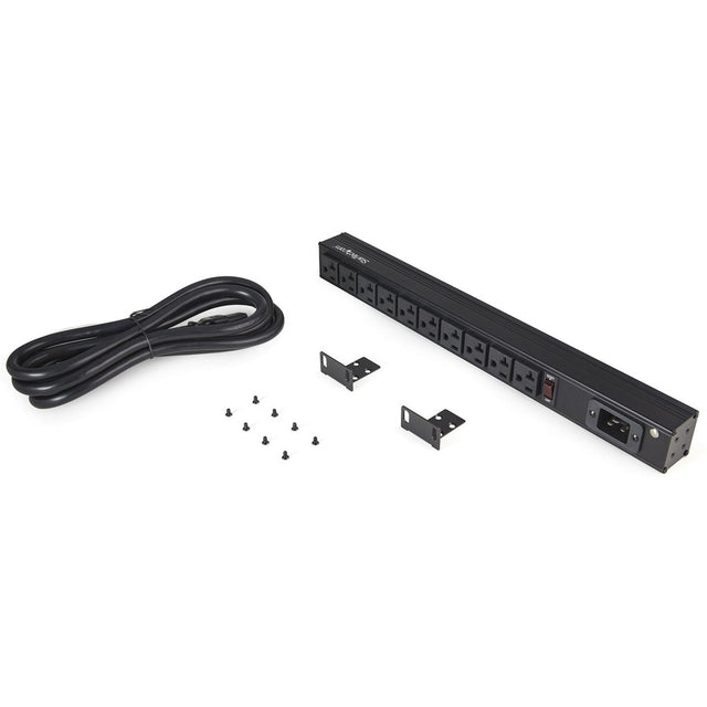 StarTech.com 10 Outlet Rack Mount Power Strip 125V/16 Amp, 1U Horizontal 19" Rackmount PDU, NEMA 5-20P Input, 10x NEMA 5-15/20R Outlets