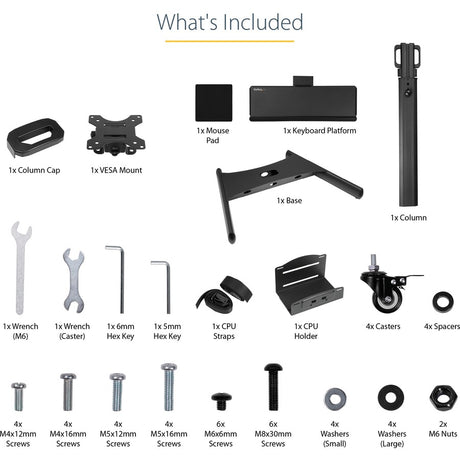 StarTech.com Mobile Standing Workstation with Monitor Mount, CPU/PC Holder, Height Adjustable Desktop Computer Cart, Standing Workstation