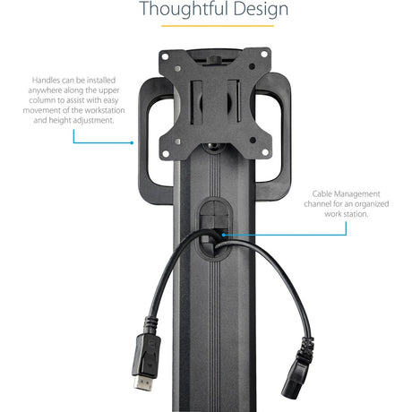 StarTech.com Mobile Standing Workstation with Monitor Mount, CPU/PC Holder, Height Adjustable Desktop Computer Cart, Standing Workstation
