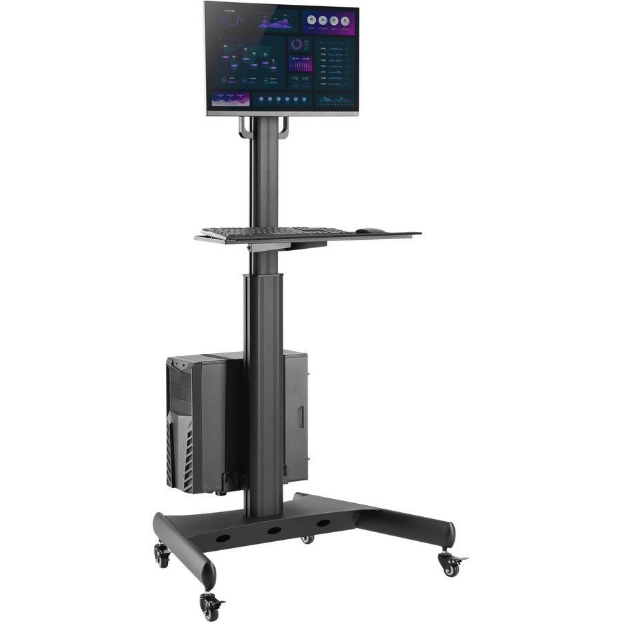 StarTech.com Mobile Standing Workstation with Monitor Mount, CPU/PC Holder, Height Adjustable Desktop Computer Cart, Standing Workstation